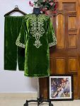 TRENDING VELVET EMBROIDERY SEQUENCE WORK KURTI WITH PALAZZO PARTY WEAR WHOLESALE PRICE ETHNIC GARMENT (16)
