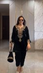 TRENDING VELVET EMBROIDERY SEQUENCE WORK KURTI WITH PALAZZO PARTY WEAR WHOLESALE PRICE ETHNIC GARMENT (3)