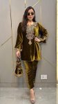 TRENDING VELVET EMBROIDERY SEQUENCE WORK KURTI WITH PALAZZO PARTY WEAR WHOLESALE PRICE ETHNIC GARMENT (7)