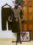 TRENDING VELVET EMBROIDERY SEQUENCE WORK KURTI WITH PALAZZO PARTY WEAR WHOLESALE PRICE ETHNIC GARMENT (7)
