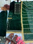 TRENDING VELVET EMBROIDERY SEQUENCE WORK TOP BOTTOM WITH DUPATTA FESTIVAL WEAR WHOLESALE PRICE ETHNIC GARMENT (5)