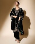 TRENDING VELVET SEQUENCE ZARI EMBROIDERY WORK TOP BOTTOM WITH DUPATTA PARTY WEAR WHOLESALE PRICE ETHNIC GARMENT (9)