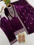 TRENDING VISCOSE VELVET EMBROIDERY SEQUENCE WORK TOP BOTTOM WITH DUPATTA PARTY WEAR WHOLESALE PRICE ETHNIC GARMENT (4)