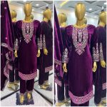 TRENDING VISCOSE VELVET EMBROIDERY SEQUENCE WORK TOP BOTTOM WITH DUPATTA PARTY WEAR WHOLESALE PRICE ETHNIC GARMENT (4)