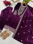 TRENDING VISCOSE VELVET EMBROIDERY SEQUENCE WORK TOP BOTTOM WITH DUPATTA PARTY WEAR WHOLESALE PRICE ETHNIC GARMENT (4)