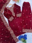 TRENDING VISCOSE VELVET EMBROIDERY WORK TOP PALAZZO WITH DUPATTA PARTY WEAR WHOLESALE PRICE ETHNIC GARMENT (5)