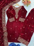 TRENDING VISCOSE VELVET EMBROIDERY WORK TOP PALAZZO WITH DUPATTA PARTY WEAR WHOLESALE PRICE ETHNIC GARMENT (5)