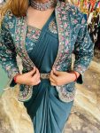 1 DESIGNER RANGOLI SILK EMBROIDERY BUTTA WORK READY TO WEAR SAREE WITH FULLY STITCHED BLOUSE KOTI AND WAITST BELT PARTY WEAR WHOLESALE PRICE ETHNIC GARMENT (8)