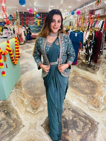 DESIGNER RANGOLI SILK EMBROIDERY BUTTA WORK READY TO WEAR SAREE WITH FULLY STITCHED BLOUSE KOTI AND WAITST BELT RAMA