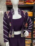 1DESIGNER CHINON EMBROIDERY SEQUENCE WORK PALAZZO WITH STITCHED BLOUSE AND KOTI PART WEAR WHOLESALE PRICE ETHNIC GARMENT (16)