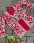 1DESIGNER CHINON EMBROIDERY WORK DRAPE SKIRT FULLY STITCHED BLOUSE WITH KOTI PARTY WEAR WHOLESALE PRICE ETHNIC GARMENT (17)