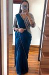 DESIGNER CHINON FANCY MOTI LACE WORK READY TO WEAR SAREE WITH STITCHED EMBROIDED KOTI AND PLAIN STITCHED BLOUSE RAMA