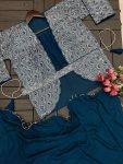 1DESIGNER CHINON FANCY MOTI LACE WORK READY TO WEAR SAREE WITH STITCHED EMBROIDED KOTI AND PLAIN STICHED BLOUSE PARTY WEAR WHOLESALE PRICE ETHNIC GARMENT (17)