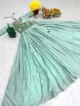 1DESIGNER CHINON GOTA PATTI CODING AND BANDHEJ WORK ATTACHED KOTI STYLE GOWN WITH POTALI PURSE FESTIVE WEAR WHOLESALE PRICE ETHNIC GARMENT (19)