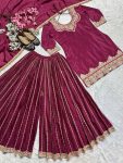 1DESIGNER CHINON SILK EMBROIDERY CODING SEQUENCE WORK TOP PALAZZO WITH DUPATTA FESTIVE WEAR WHOLESALE PRICE ETHNIC GARMENT (22)