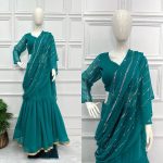 1DESIGNER FAUX GEORGETTE EMBROIDERY AND REAL PEARL MOTI WORK LEHENGA SAREE WITH EMBROIDED DUPATTA AND FULL STITCHED BLOUSE WEDDING WEAR WHOLESALE PRICE ETHNIC GARMENT (30)