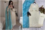 1DESIGNER FAUX GEORGETTE EMBROIDERY SEQUENCE WORK TOP BOTTOM WITH DUPATTA FESTIVE WEAR WHOLESALE PRICE ETHNIC GARMENT (28)