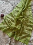 DESIGNER ORGANZA SILK EMBROIDERY THREAD SPARKLING HOTFIX DIAMOND WORK SAREE WITH UNSTITCHED BLOUSE GREEN