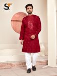 1DESIGNER SILK EMBROIDERY AND SEQUENCE WORK MEN’S KURTA PAYJAMA FESTIVE WEAR WHOLESALE PRICE ETNIC GARMENT (17)