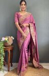 1DESIGNER VICHITRA SILK ZARI AND STONE WORK WITH CUT WORK BORDER READY TO WEAR SAREE WITH UNSTITCHED BLOUSE PARTY WEAR WHOLESALE PRICE ETHNIC GARMENT (15)