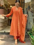 DESIGNER VISCOSE CHINON SILK SEQUENCE EMBROIDERY WORK TOP BOTTOM WITH DUPATTA ORANGE