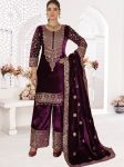 1DESIGNER VISCOSE VELVET EMBROIDERY CODING SEQUENCE WORK TOP PALAZZO WOTH DUPATTA FESTIVE WEAR WHOLESALE PRICE ETHNIC GARMENT (48)