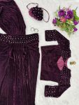 1DESIGNER VISCOSE VELVET PEARL MOTI WORK DRAPE LEHENGA SAREE WITH STITCHED BLOUSE AND BATWA PARTYWEAR WHOLESALE PRICE ETHNIC GARMENT (20)