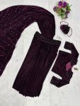 1DESIGNER VISCOSE VELVET PEARL MOTI WORK DRAPE LEHENGA SAREE WITH STITCHED BLOUSE AND BATWA PARTYWEAR WHOLESALE PRICE ETHNIC GARMENT (20)