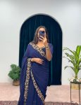 1FANCY GEORGETTE FLAIRED LACE WORK GOWN SAREE WITH ATTACHED PALLU PARTY WEAR WHOLESALE PRICE ETHNIC GARMENT (7)