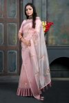 1LATEST ORGANZA MULTI THREAD EMBROIDERY WITH ZARI WEAVING WORK SAREE WITH UNSTITCHED BLOUSE FESTIVE WEAR WHOLESALE PRICE ETHNIC GARMENT (18)