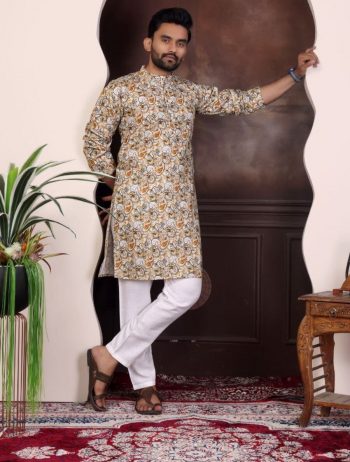 LATEST PURE COTTON DIGITAL PRINTED MEN'S KURTA WITH PAYJAMA CHIKU