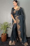 LATEST RANGOLI SILK ZARI WORK WITH SWAROVSKI WORK READY TO WEAR SAREE WITH UNSTITCHED BLOUSE TEAL