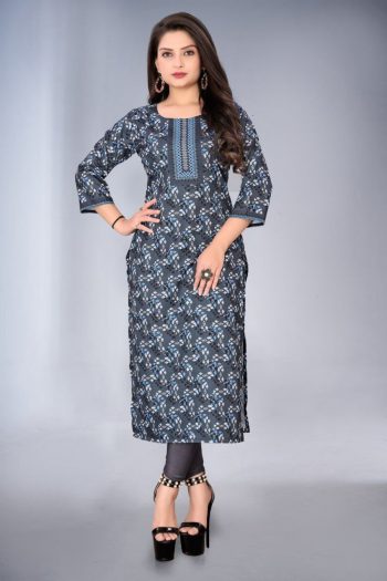 LATEST RAYON DIGITAL PRINTED KURTI BLACK