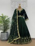 LATEST VISCOSE VELVET EMBROIDERY AND SEQUENCE WORK GOWN BOTTOM WITH DUPATTA GREEN