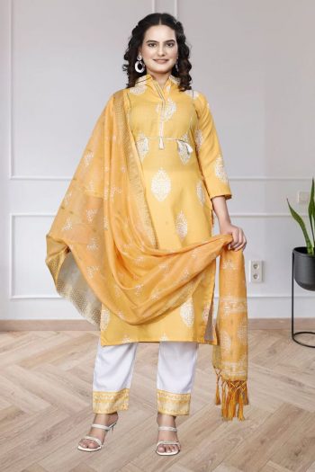 NEW ARRIVAL COTTON DIGITAL PRINTED TOP BOTTOM WITH DUPATTA  YELLOW