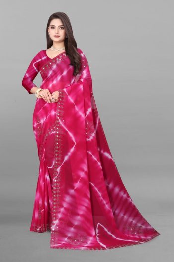NEW ARRIVAL PURE VETLESS HOT FIX WORK SAREE WITH UNSTITCHED BLOUSE RANI