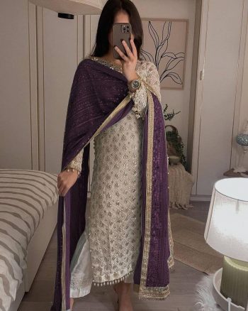 ATTRACTIVE GEORGETTE SEQUENCE EMBROIDERY WORK TOP PANT WITH DUPATTA WINE