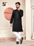 2DESIGNER SILK EMBROIDERY AND SEQUENCE WORK MEN’S KURTA PAYJAMA FESTIVE WEAR WHOLESALE PRICE ETNIC GARMENT (8)