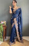 2DESIGNER VICHITRA SILK ZARI AND STONE WORK WITH CUT WORK BORDER READY TO WEAR SAREE WITH UNSTITCHED BLOUSE PARTY WEAR WHOLESALE PRICE ETHNIC GARMENT (9)