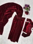 2DESIGNER VISCOSE VELVET PEARL MOTI WORK DRAPE LEHENGA SAREE WITH STITCHED BLOUSE AND BATWA PARTYWEAR WHOLESALE PRICE ETHNIC GARMENT (21)