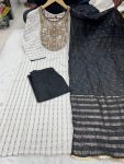 LATEST COTTON EMBROIDERY WEAVING WORK TOP BOTTOM WITH DUPATTA BLACK