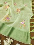 2LATEST ORGANZA MULTI THREAD EMBROIDERY WITH ZARI WEAVING WORK SAREE WITH UNSTITCHED BLOUSE FESTIVE WEAR WHOLESALE PRICE ETHNIC GARMENT (20)