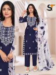 LATEST RAYON EMBROIDERY WORK TOP BOTTOM WITH DUPATTA  NAVY BLUE