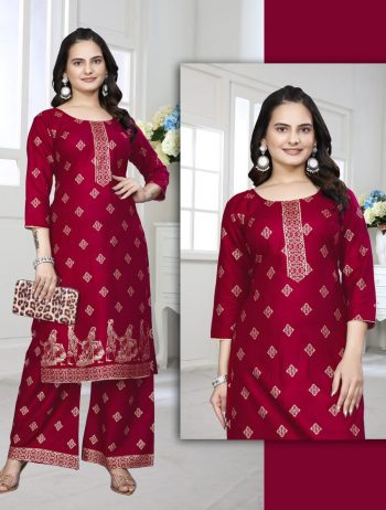 LATEST RAYON FOIL PRINTED TOP BOTTOM SET RED