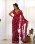 MODERN SHIMMER JARI WITH MULTY THREAD SEQUENCE EMBROIDERY WORK SAREE WITH UNSTITCHED BLOUSE RANI