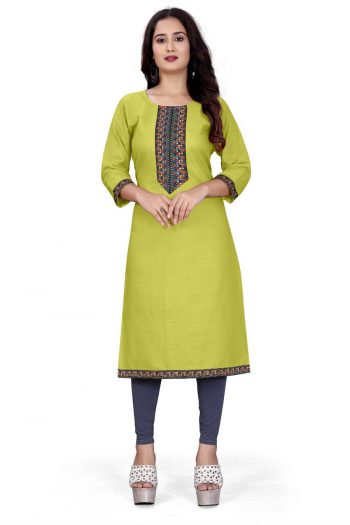 NEW ARRIVAL COTTON DIGITAL PRINTED KURTI  LEMON