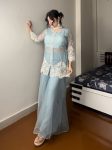 NEW ARRIVAL SOFT ORGANZA SEQUENCE EMBROIDERY WORK STITCHED TOP BLOUSE PALAZZO WITH DUPATTA  SKY