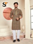 RICH LOOK RAYON CHIKAN WORK MEN'S KURTA PAYJAMA SET YELLOW