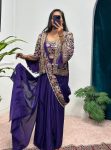 2RICH LOOOK CHINON EMBROIDERY AND MOTI LACE BORDER WORK READY TO WEAR SAREE WITH BLOUSE AND KOTI PARTY WEAR WHOLESALE PRICE ETHNIC GARMENT (26)