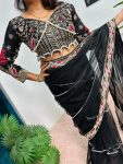 2TRENDING BUTTERFLY NET EMBROIDERY SEQUENCE PEARL MOTI WORK SAREE WITH STITCHED BLOUSE PARTY WEAR WHOLESALE PRICE ETHNIC GARMENT (10)